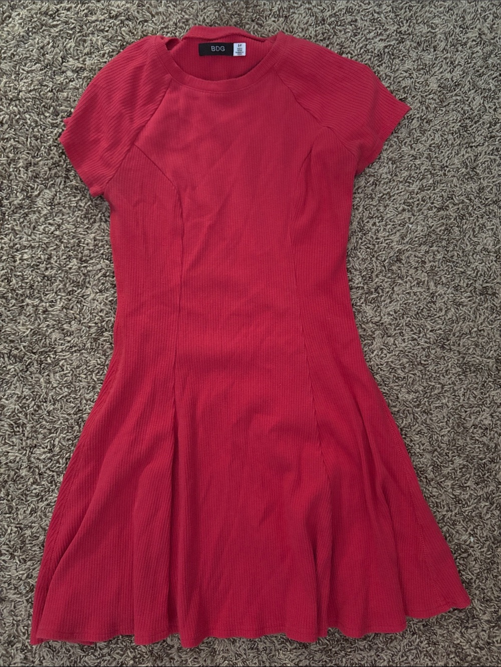 BDG Red Ribbed Short-Sleeve Mini Dress